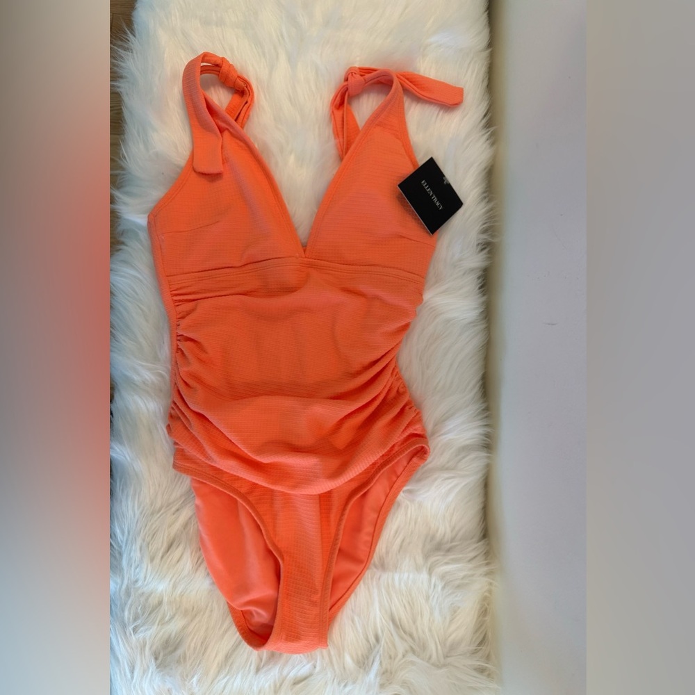 NWT Ellen Tracy Coral 1 Piece Swimsuit Sz 12 Retail $98